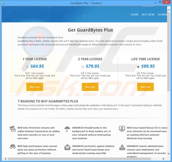 rogue website used for selling guardbytes plus fake antivirus license keys