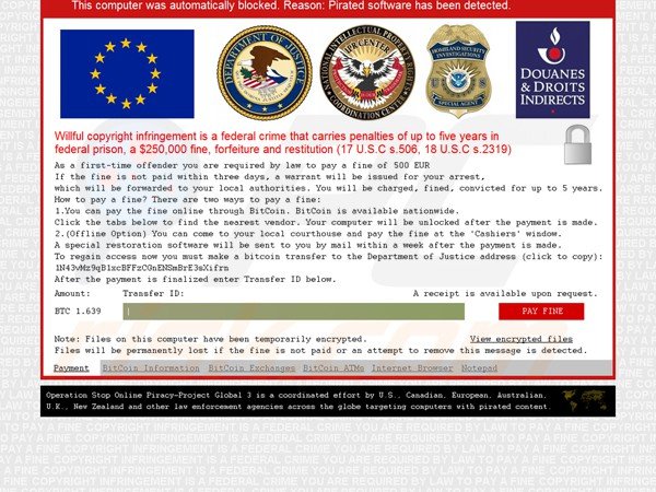 pirated software detected Ransomware zielt auf PC Nutzer ab, die in der EU leben