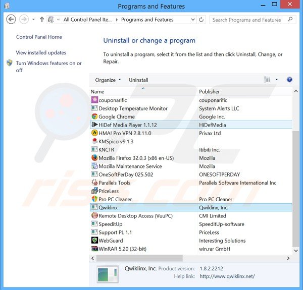 qwiklinx adware uninstall via Control Panel