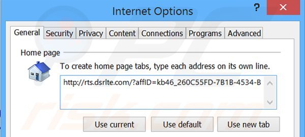 Removing rts.dsrlte.com from Internet Explorer homepage