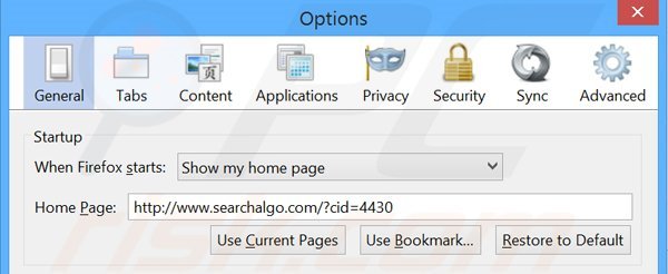 Removing Searchalgo.com from Mozilla Firefox homepage