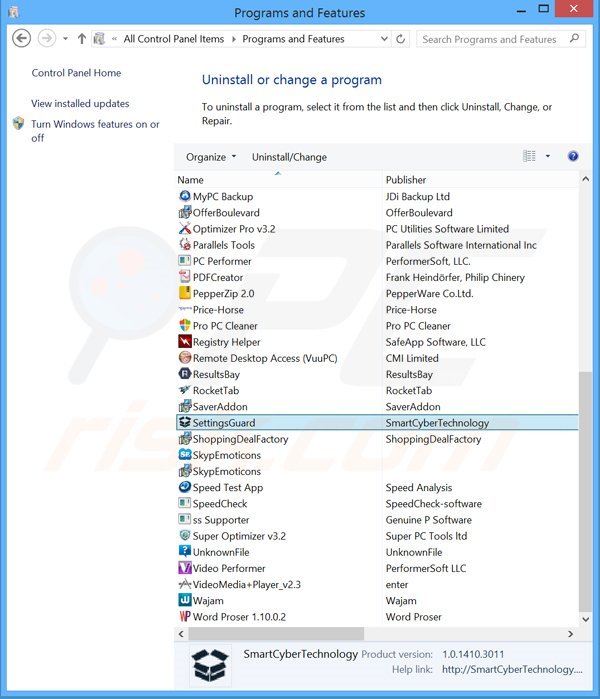 Searchalgo.com browser hijacker uninstall via Control Panel