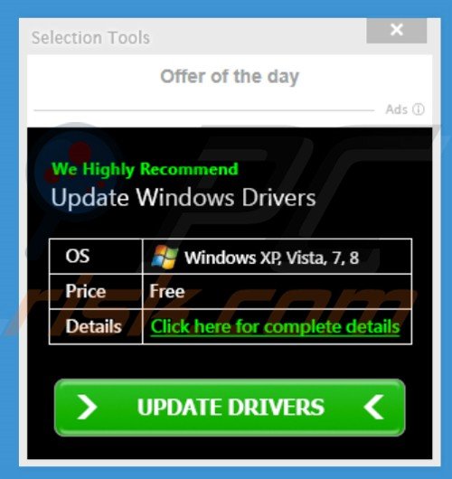 Intrusive online advertisements generated by Selection Tools adware