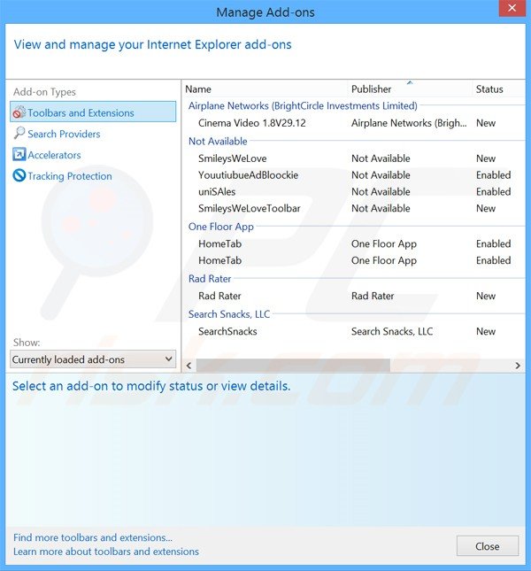 Removing Selection Tools ads from Internet Explorer step 2
