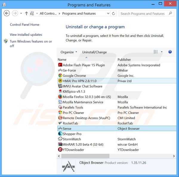 senseplus adware uninstall via Control Panel