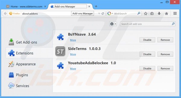 Removing sideterms ads from Mozilla Firefox step 2