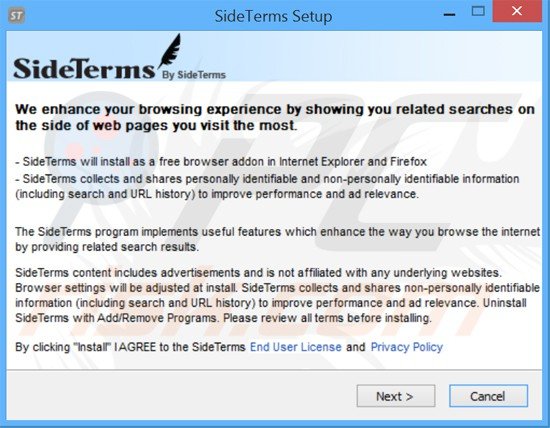 sideterms adware installer setup