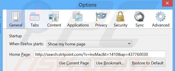 Removing search.strtpoint.com from Mozilla Firefox homepage