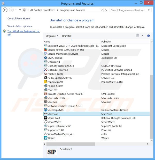 search.strtpoint.com browser hijacker uninstall via Control Panel
