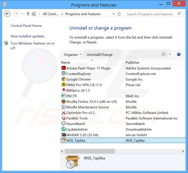 taplika.com browser hijacker uninstall via Control Panel