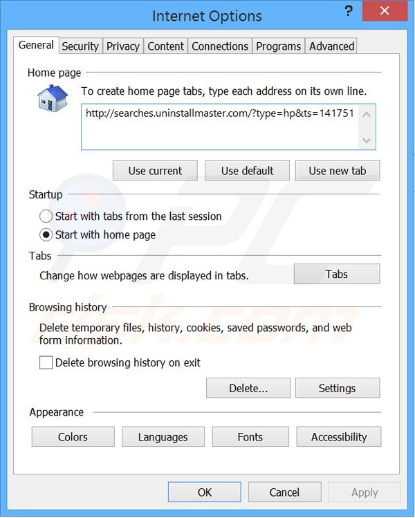 Removing Uninstall Master from Internet Explorer homepage