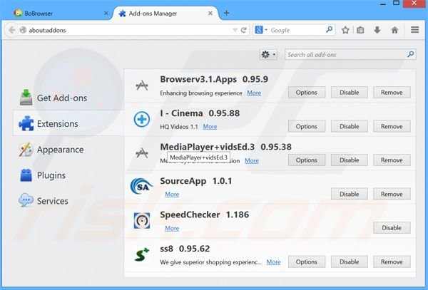 Removing BoBrowser ads from Mozilla Firefox step 2