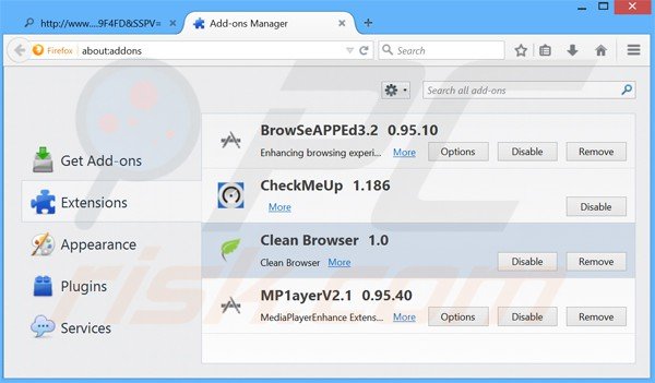 Removing clean browser ads from Mozilla Firefox step 2