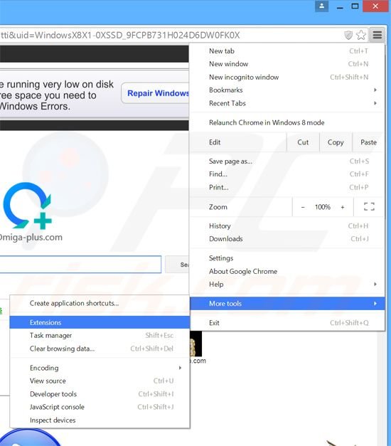 Removing Object browser ads from Google Chrome step 1