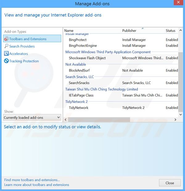 Removing object browser ads from Internet Explorer step 2
