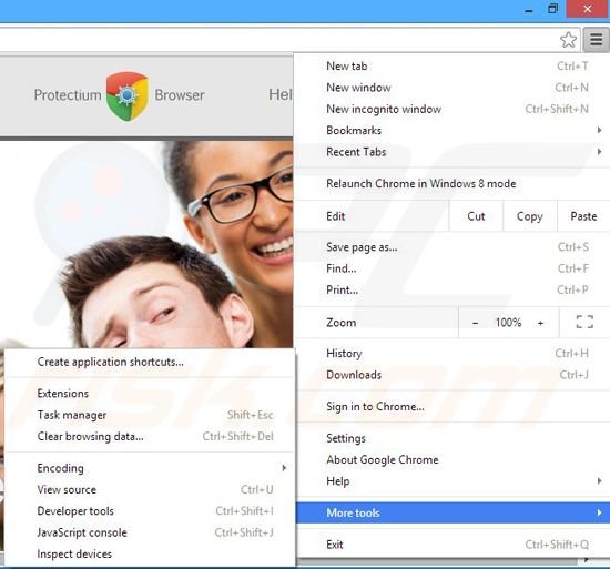 Removing Protectium ads from Google Chrome step 1