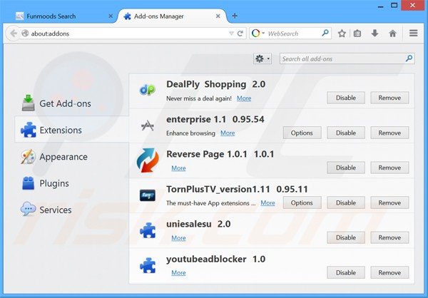Removing searchfunmoods.com related Mozilla Firefox extensions