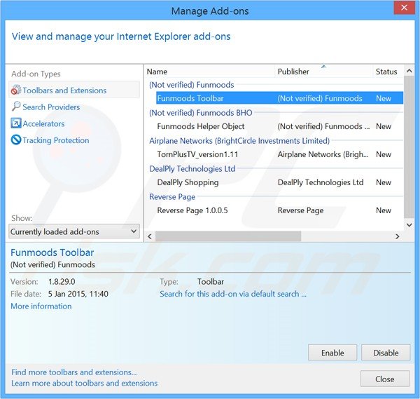 Removing funmoods related Internet Explorer extensions