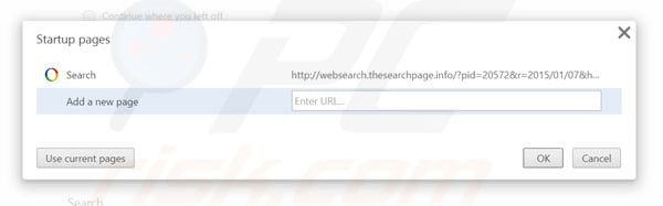 Removing websearch.thesearchpage.info from Google Chrome homepage