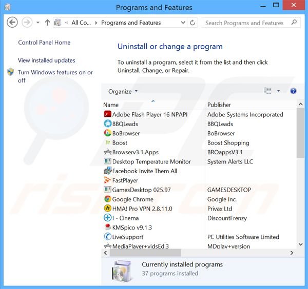 WebBrowser adware uninstall via Control Panel