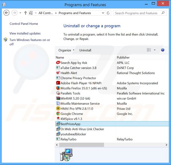 BestPricesApp adware uninstall via Control Panel