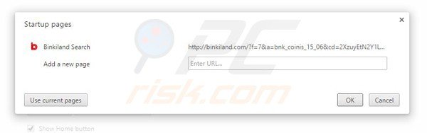 Removing binkiland.com from Google Chrome homepage