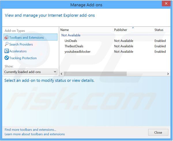 Removing Com Notification ads from Internet Explorer step 2