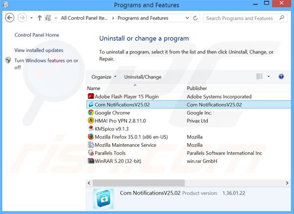 Com Notification adware uninstall via Control Panel
