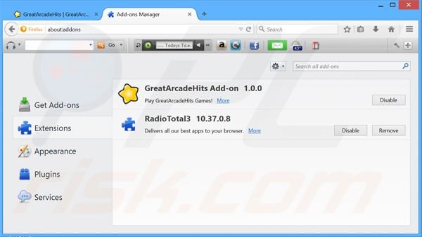 Removing GreatArcadeHits ads from Mozilla Firefox step 2