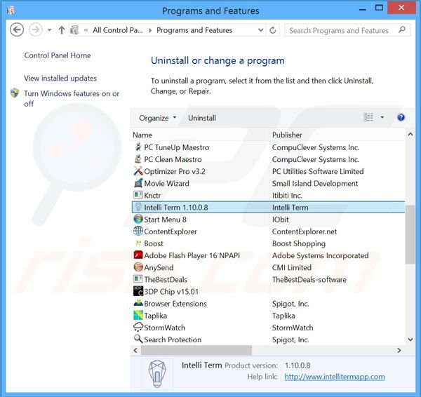IntelliTerm adware uninstall via Control Panel