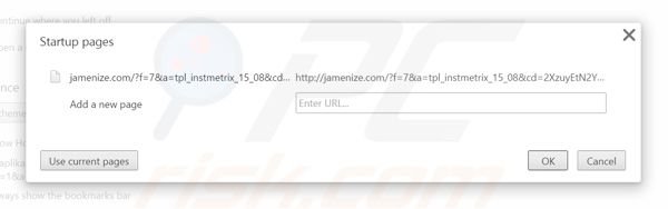 Removing jamenize.com from Google Chrome homepage