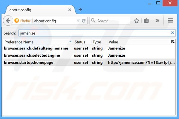 Removing jamenize.com from Mozilla Firefox default search engine