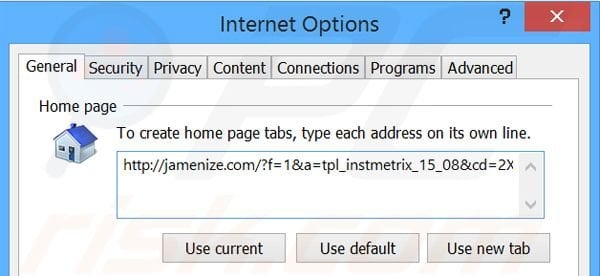 Removing jamenize.com from Internet Explorer homepage