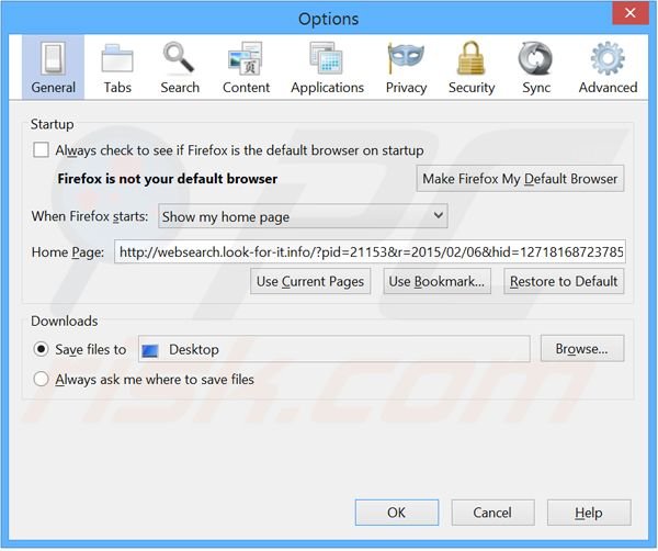 Removing websearch.look-for-it.info from Mozilla Firefox homepage