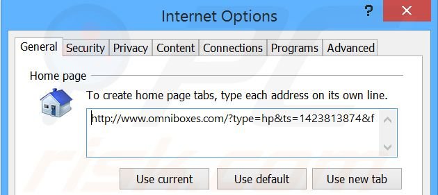 Removing omniboxes.com from Internet Explorer homepage