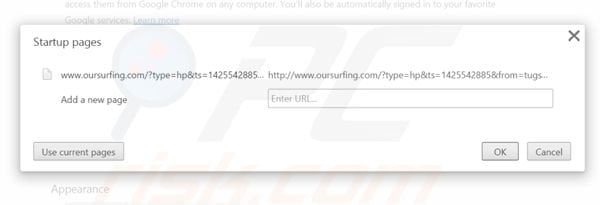 Removing oursurfing.com from Google Chrome homepage
