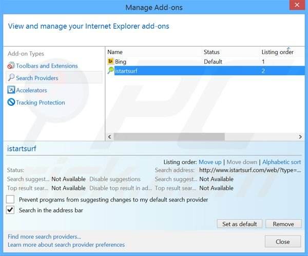 Removing oursurfing.com from Internet Explorer default search engine