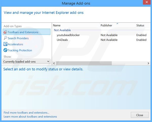 Removing PastaLeads ads from Internet Explorer step 2