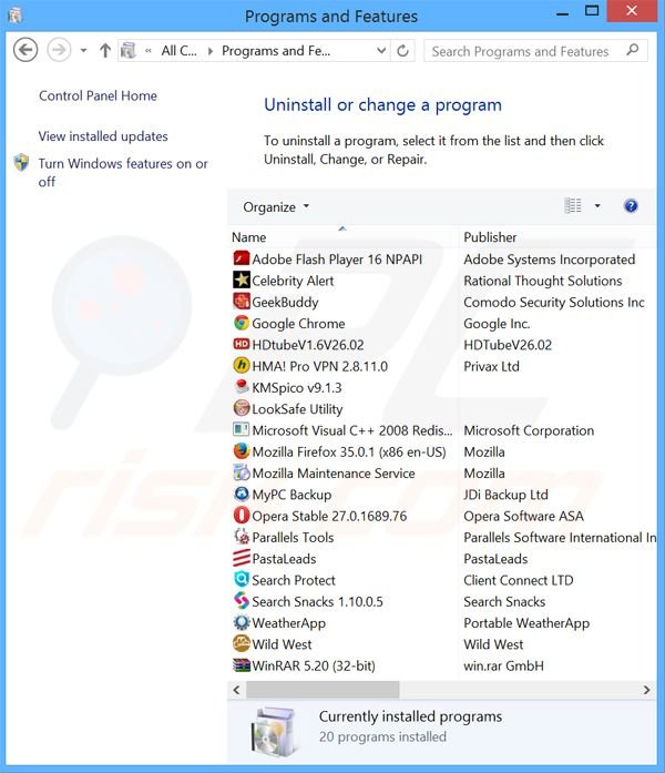 Perfect Navigator adware uninstall via Control Panel