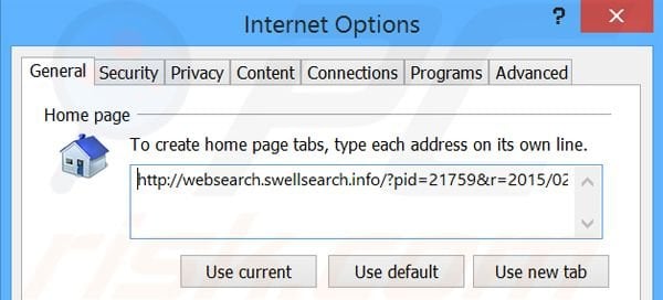 Removing websearch.swellsearch.info from Internet Explorer homepage