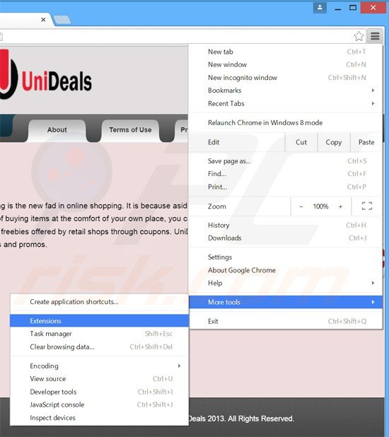 Removing unideals ads from Google Chrome step 1