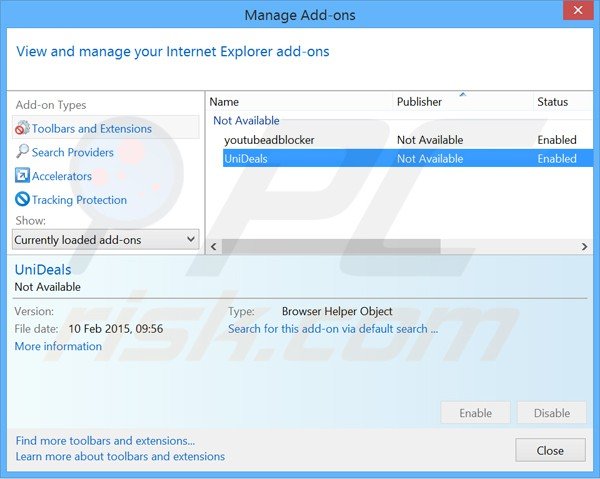 Removing unideals ads from Internet Explorer step 2