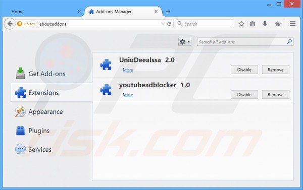 Removing unideals ads from Mozilla Firefox step 2