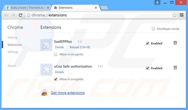 Removing Boby Zoom ads from Google Chrome step 2