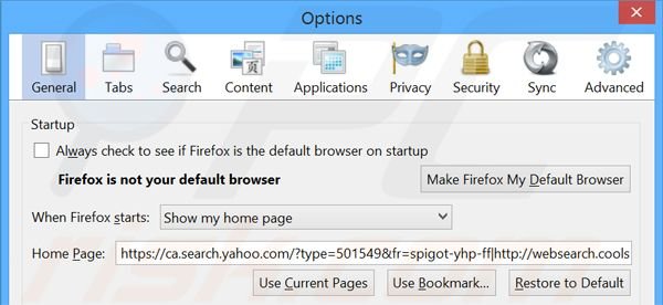 Removing search.yahoo.com from Mozilla Firefox homepage