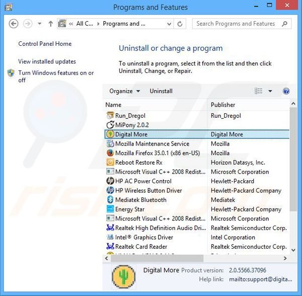 Digital More adware uninstall via Control Panel