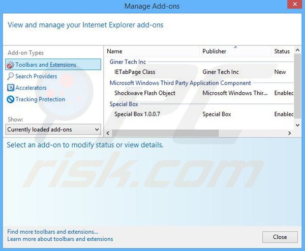 Removing ebon browser related plugins from Internet Explorer step 2