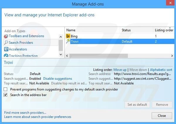 Removing search.foxtab.com from Internet Explorer default search engine
