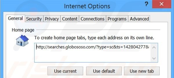 Removing searches.globososo.com from Internet Explorer homepage