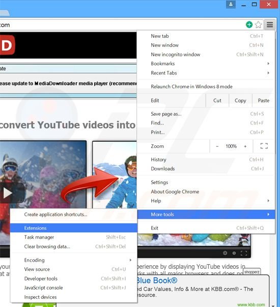 Removing HDtube  ads from Google Chrome step 1